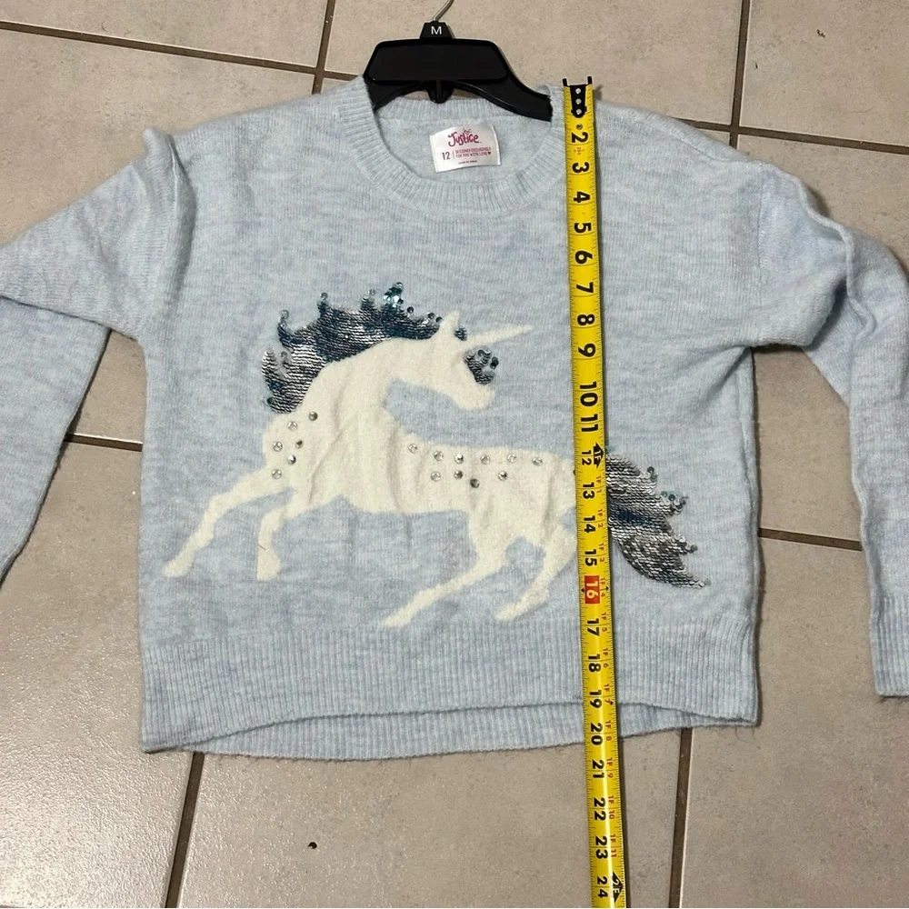 Justice Girl Kids Blue‎ Unicorn Holiday Sweater Pullover Knit size 12